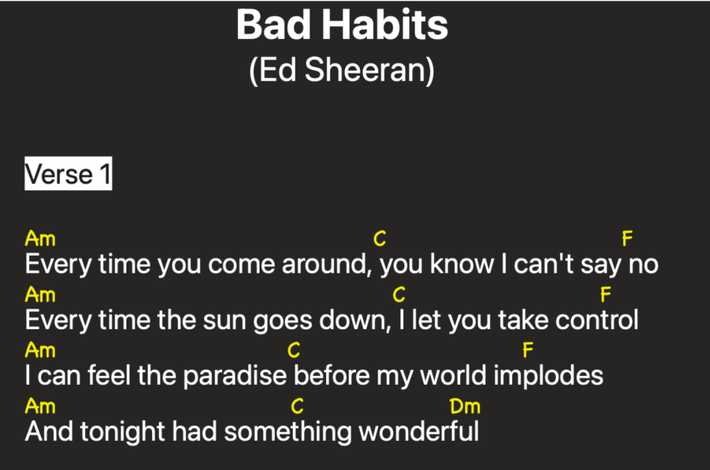 Exemple de partition simplifiée avec la chanson Bad Habits