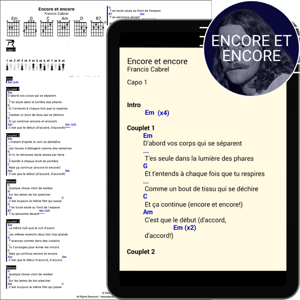 P&A. partition simplifiée guitare Encore et encore