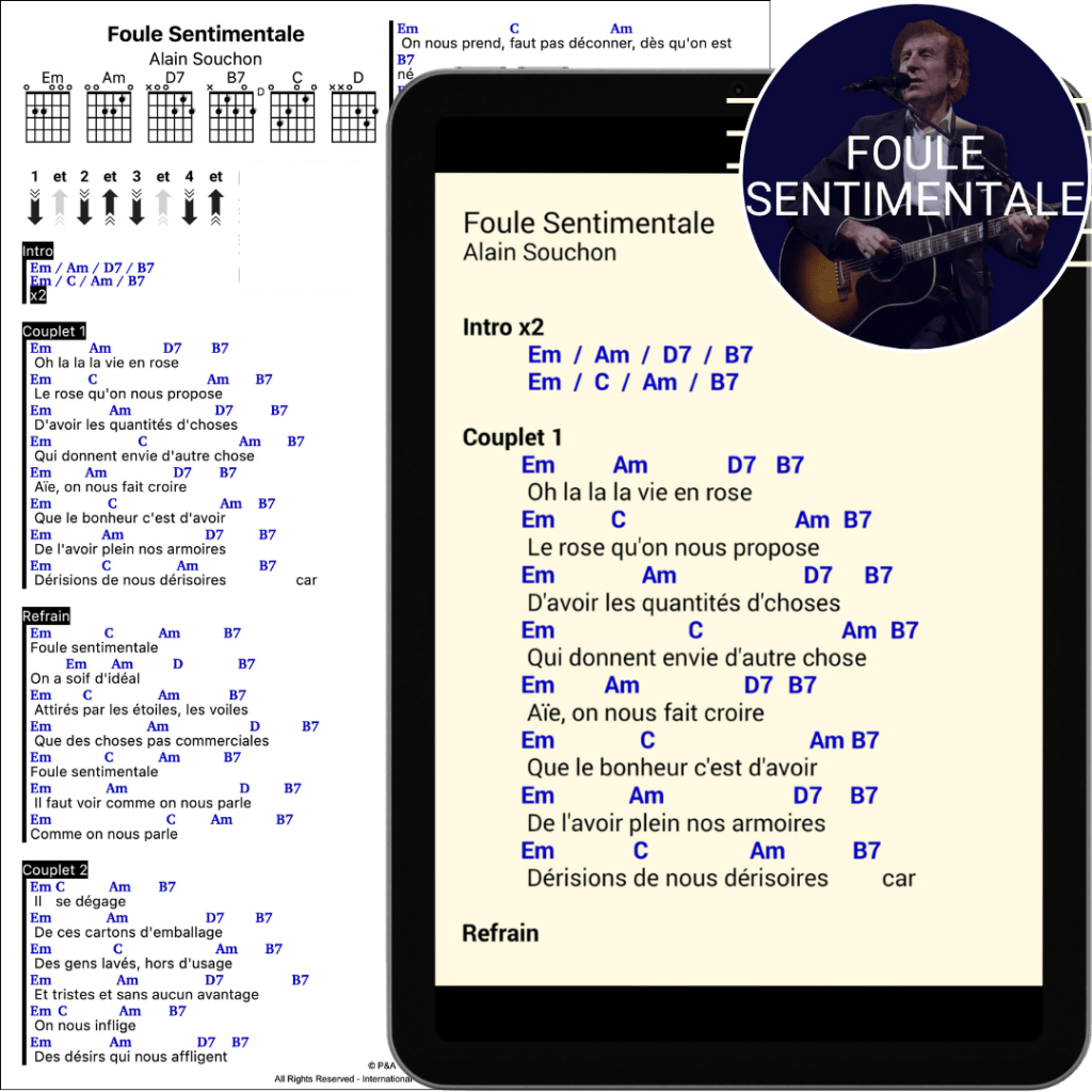 P&A. partition simplifiée guitare Foule sentimentale