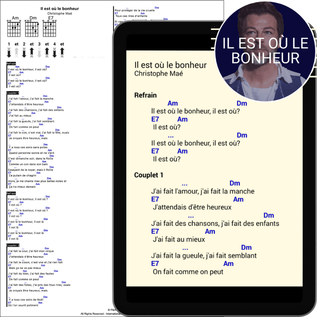 P&A. partition simplifiée guitare Il est où le bonheur