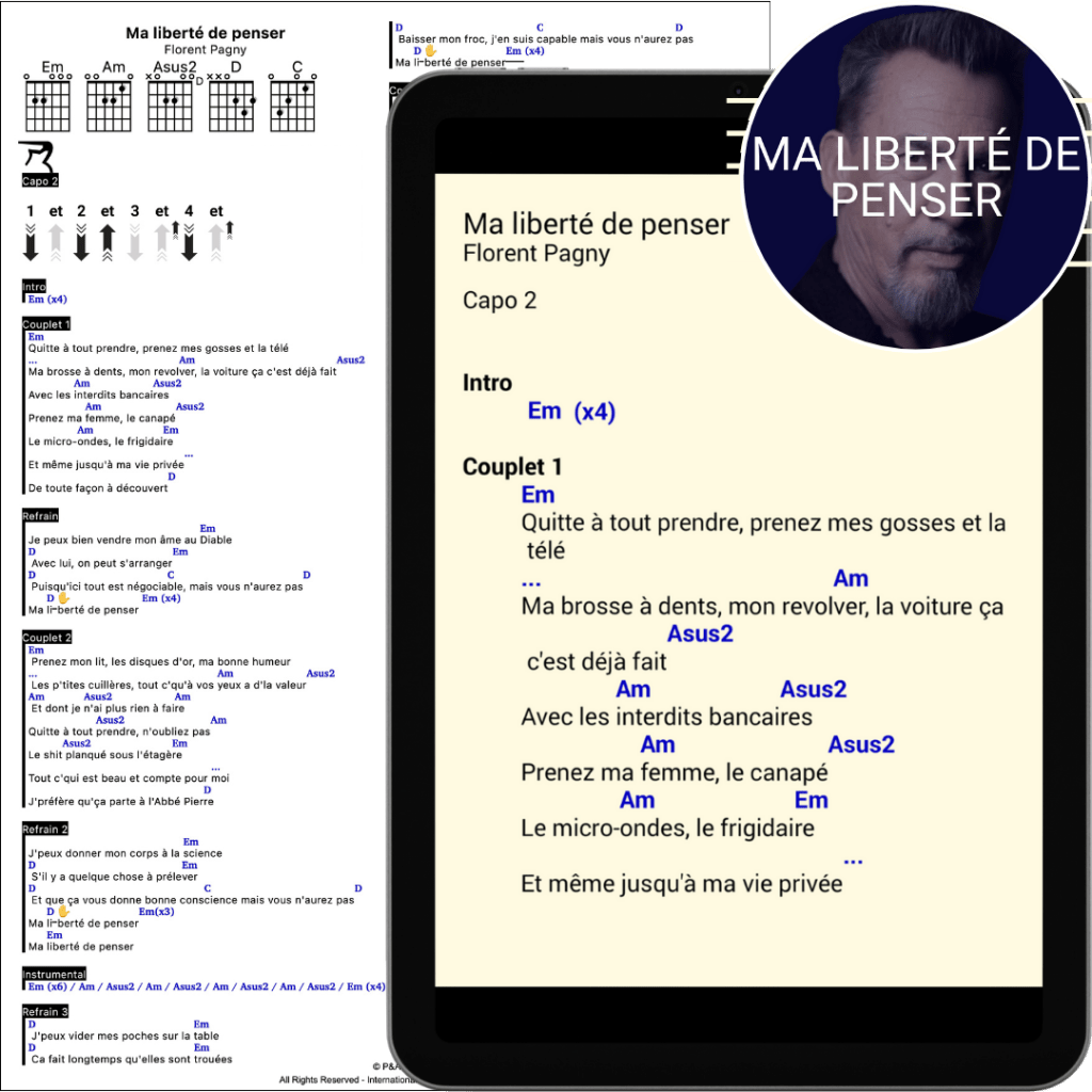 P&A. partition simplifiée guitare ma liberté de penser