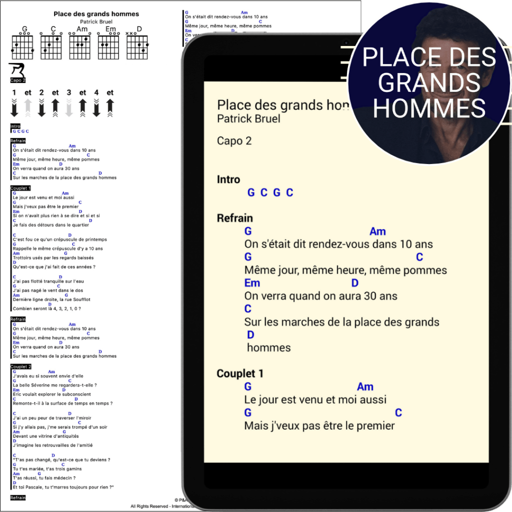 P&A. partition simplifiée guitare place des grands hommes