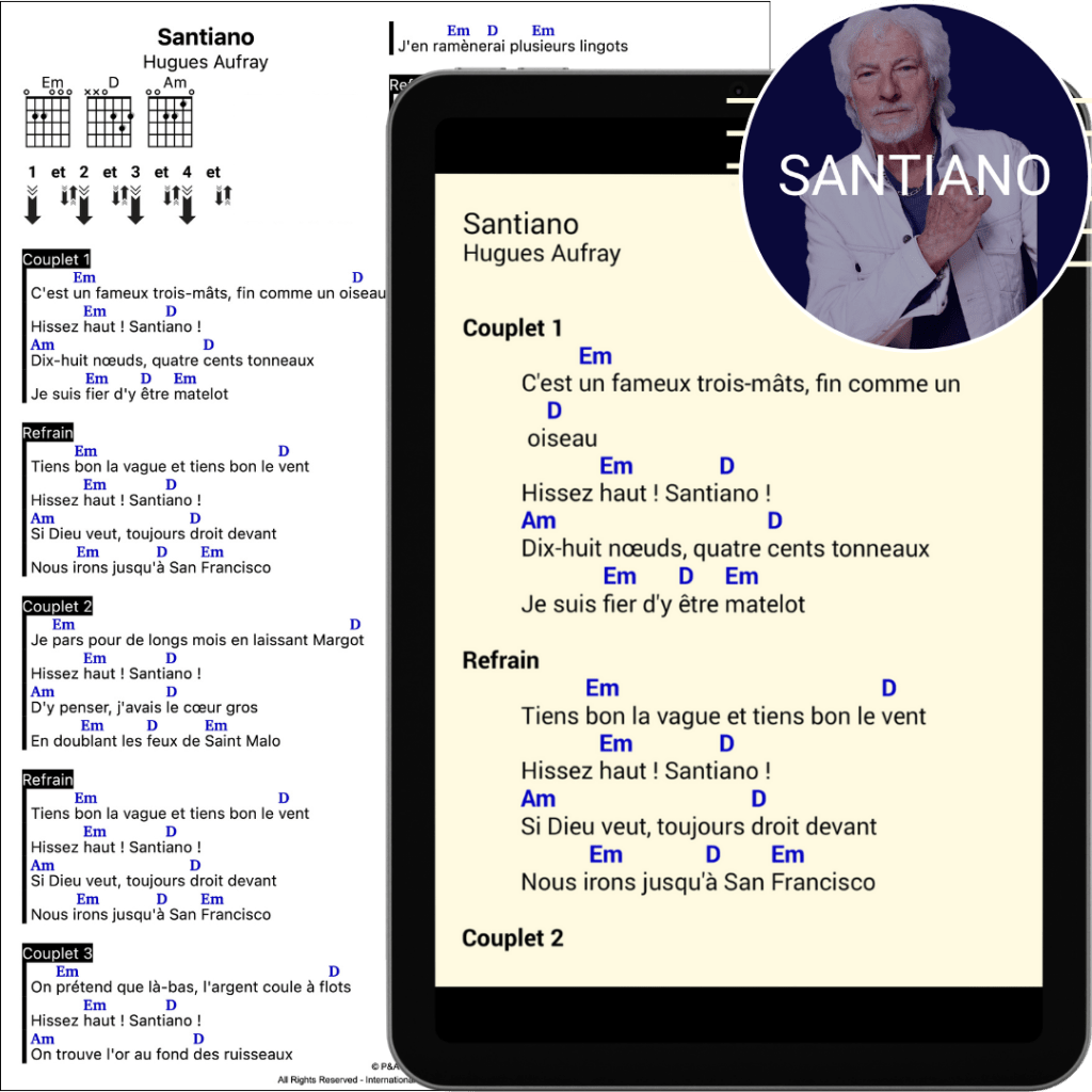 P&A. partition simplifiée guitare santiano