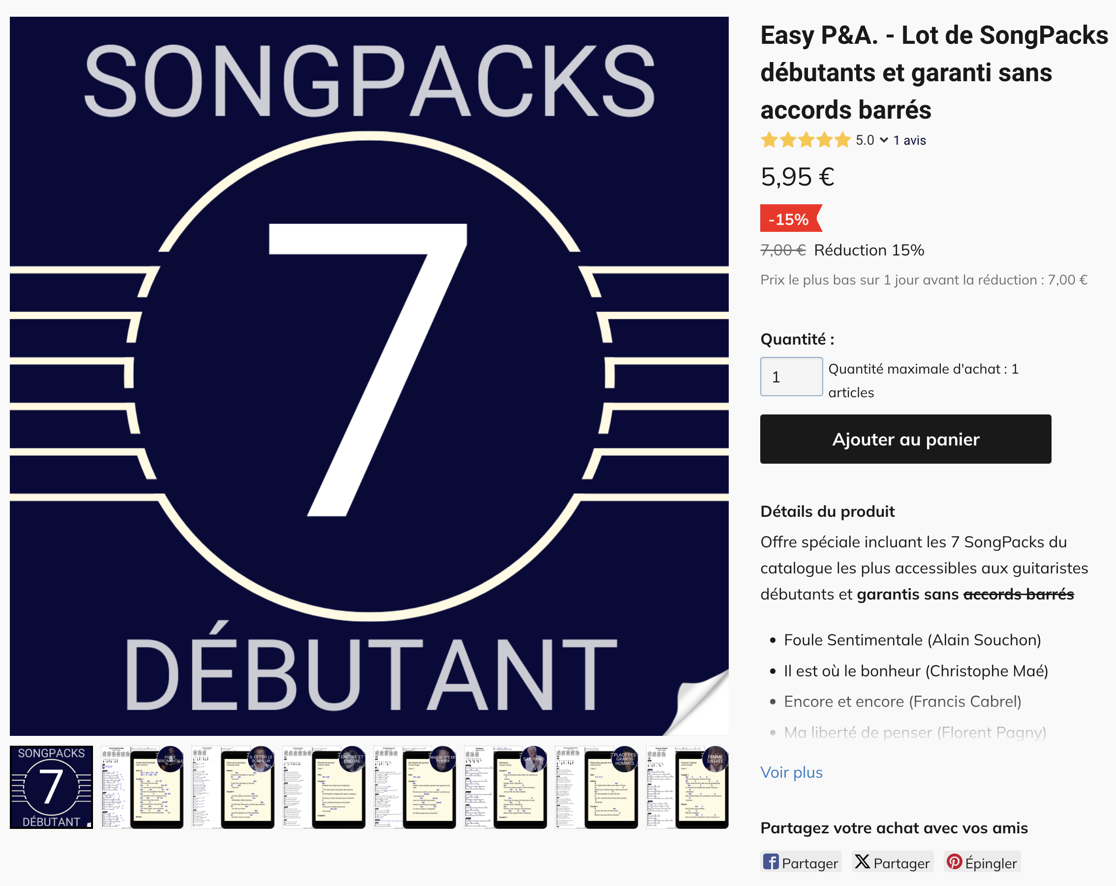 Easy P&A. - Lot de SongPacks débutants et garanti sans accords barrés
